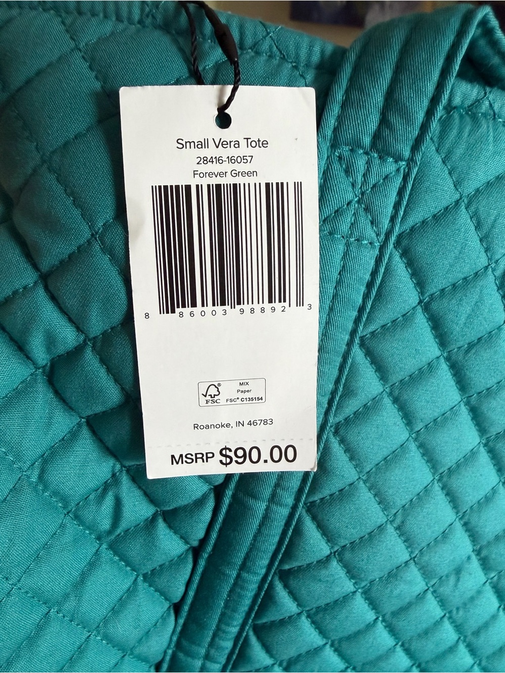 Vera Bradley Teal Quilted Tote with Floral Interior - Picture 5 of 8